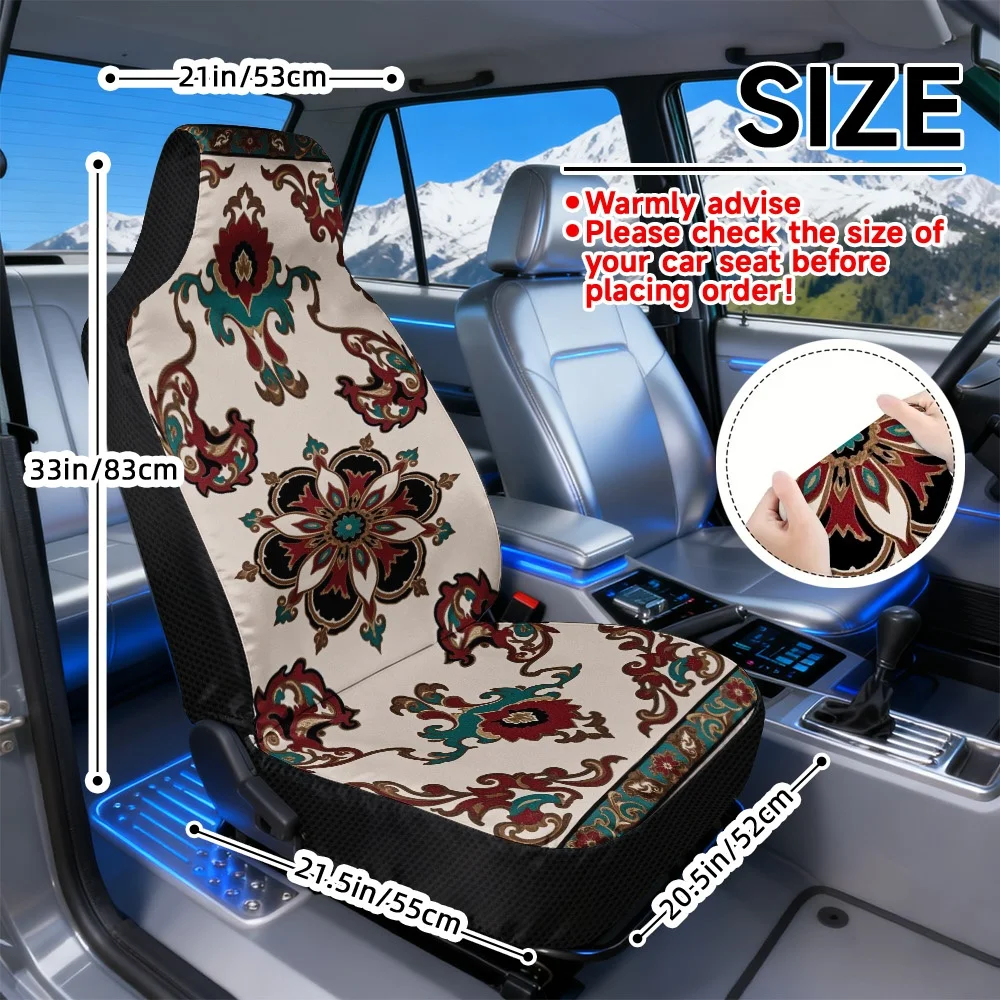 2pcs Floral Geometric Print Car Seat Covers | Durable Polyester Fabric, Universal Fit, Precise Fit, Machine Washable, Compatible