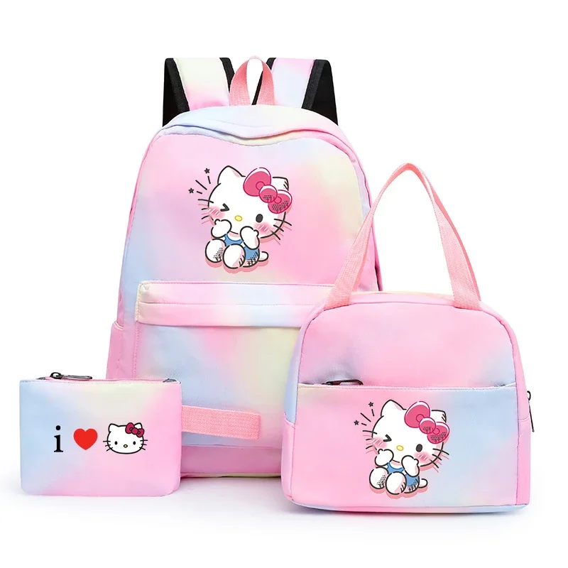 

3pcs Sanrio Hello Kitty Colorful Backpack with Lunch Bag for Women Student Teenagers Rucksack Casual School Bags Sets
