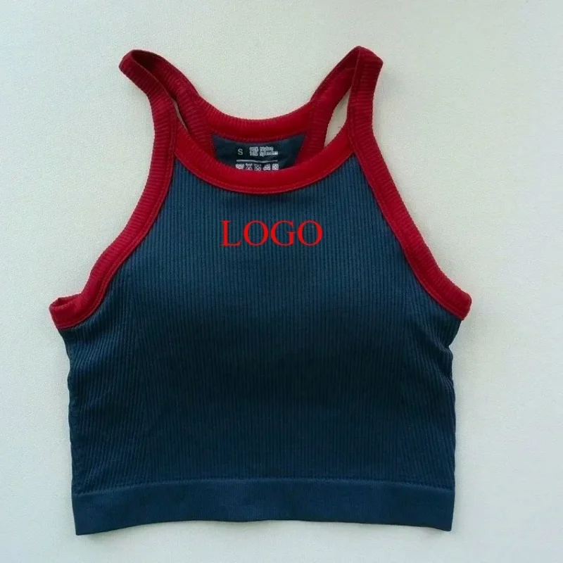 Alphalete  Top Camisole Fitness Seamless Knitted Deep V Vest Threaded Yoga Underwear Seamless Knit Vertical Stripe Tank Top