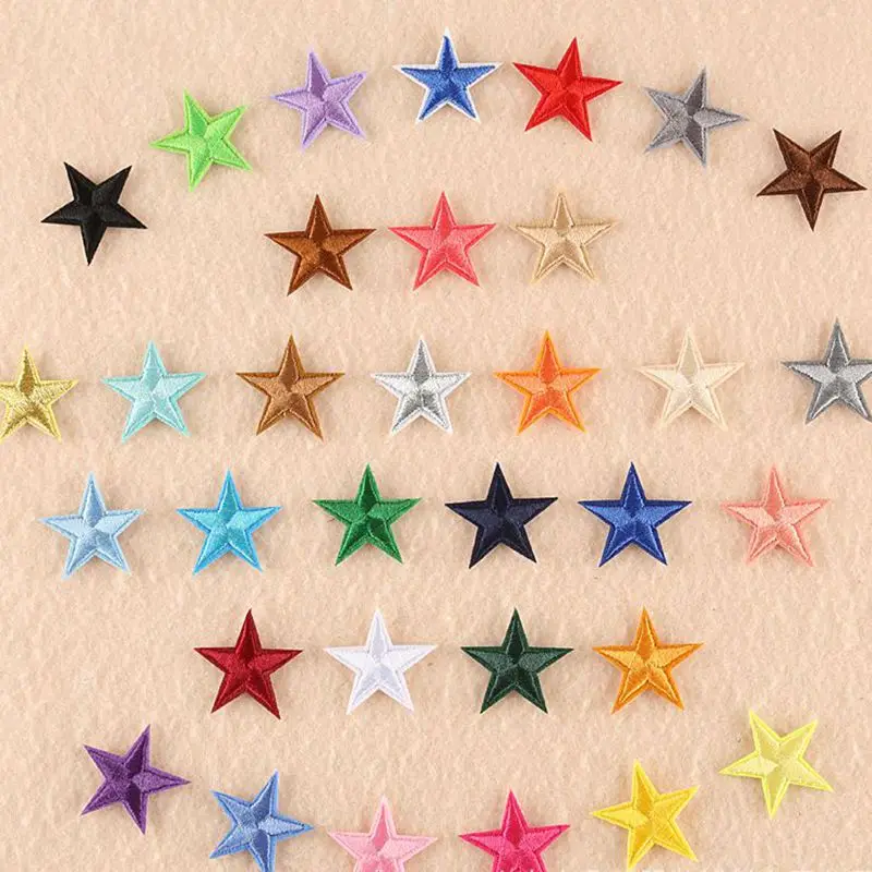 10pcs Small Mini Star Embroidery Iron on Patches for Clothing Diy Clothes Pentagram Appliques Black White Gold Sticker Stripes