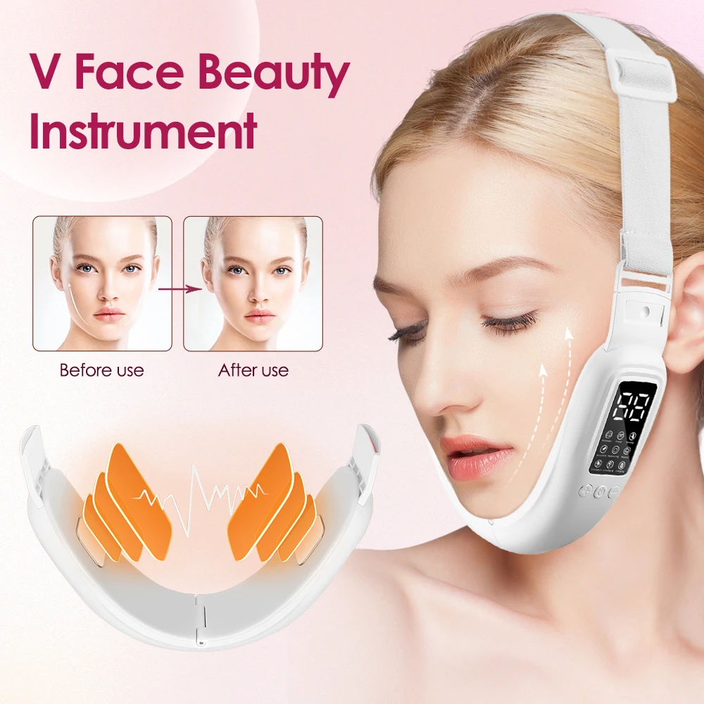EMS V-Line Facial Lifting Device Hot Compress Face Slimming Machine Microcurrent Double Chin V Face Shaped Cheek Belt Machine