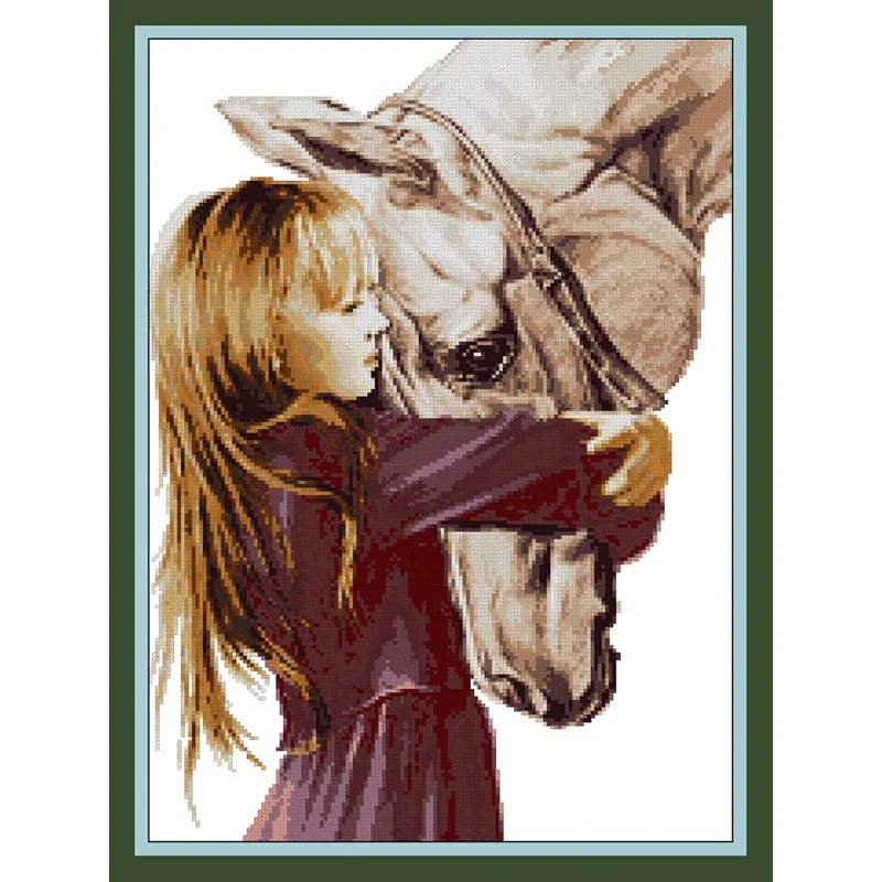 Amishop Free Delivery Top Quality Beautiful Lovely Counted Cross Stitch Kit Girl With Horse