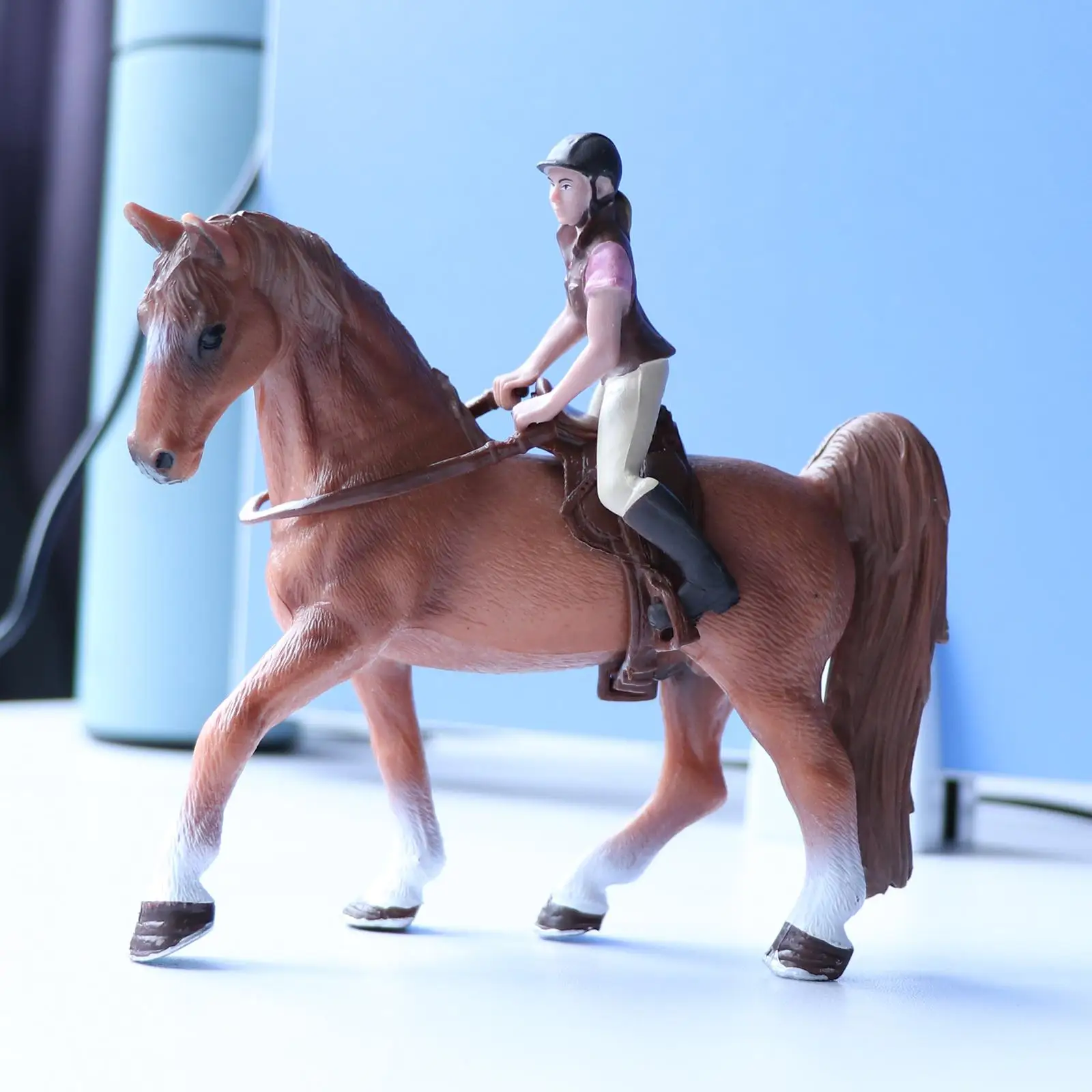 Figurine d'animal de ferme en plastique, cheval avec cavalier, jouet de Collection, Statue, modèle d'animal de ferme