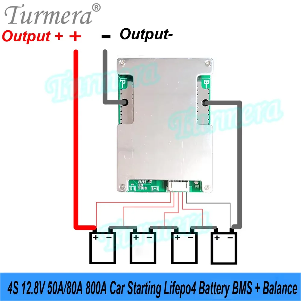 Turmera 4S 12.8V 50A 80A 800A 밸런스 Lifepo4 배터리 BMS 자동차 3.2V 100Ah 200Ah 280Ah 320Ah Lifepo4 배터리 사용 시작