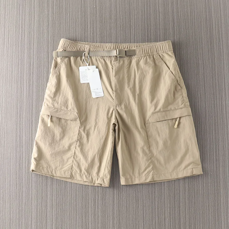 กางเกงลำลองผู้ชายแบบแห้งเร็ว ความยาวห้าส่วน สำหรับทำงาน มีเข็มขัด สีน้ำเงิน กันน้ำ ระบายอากาศ แฟชั่นฤดูร้อน