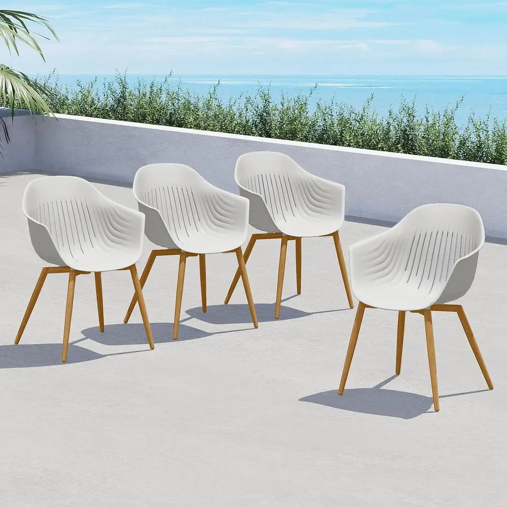 

4-Piece Outdoor Dining Set: Recycled Plastic Chairs with Rust-Resistant, Woodgrain Legs, Whale Tail Design for Kitchen and Dinin
