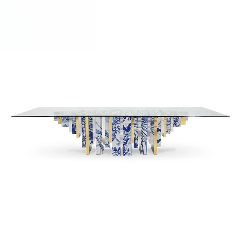 restaurant glass surface dining table villa large apartment dining table high-end restaurant creative dining table