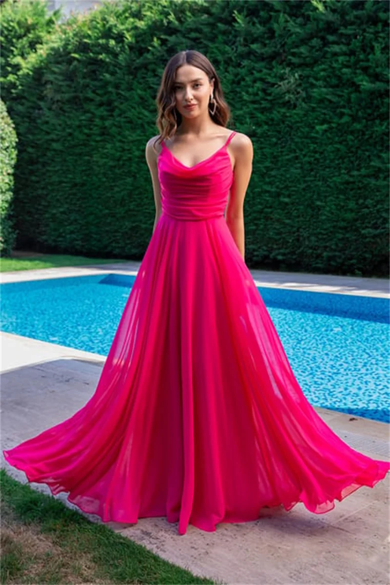 

Simple Spaghetti Strap A-Line Chiffon Prom Dress Sleeveless Floor-length Women Formal Evening Gowns Wedding Guest Party Dress