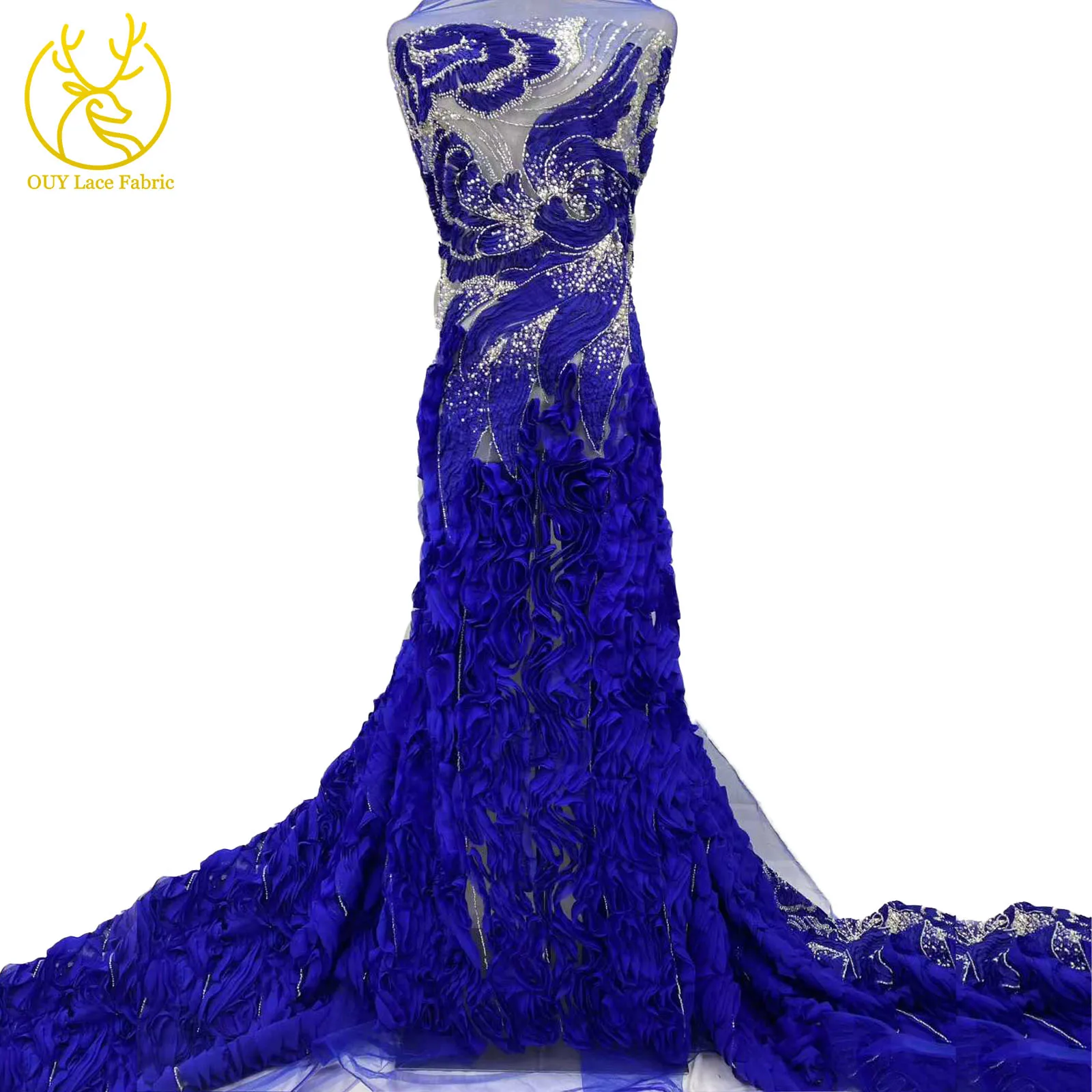 

3D French Sequins Beaded Embroidery Tulle Lace Fabric Luxury African Nigerian Bridal Lace Fabric High-end Wedding Dress Sewing