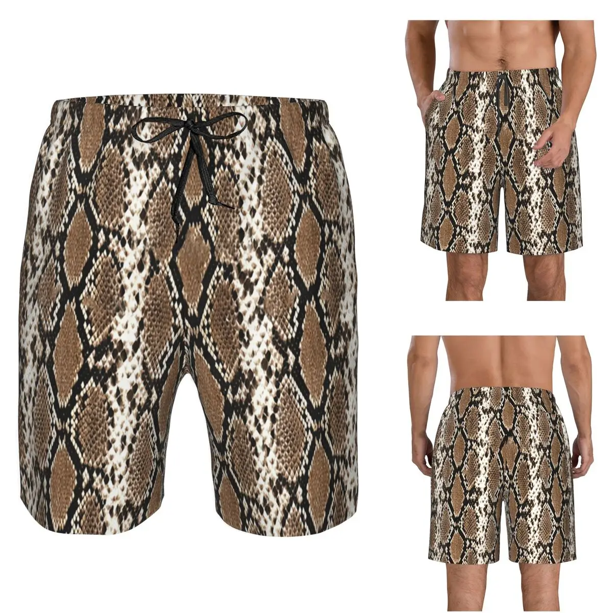 Python Skin, Snake Pattern Trunks Beach Board Shorts Casual Quick Dry Swimming Summer Men Pants