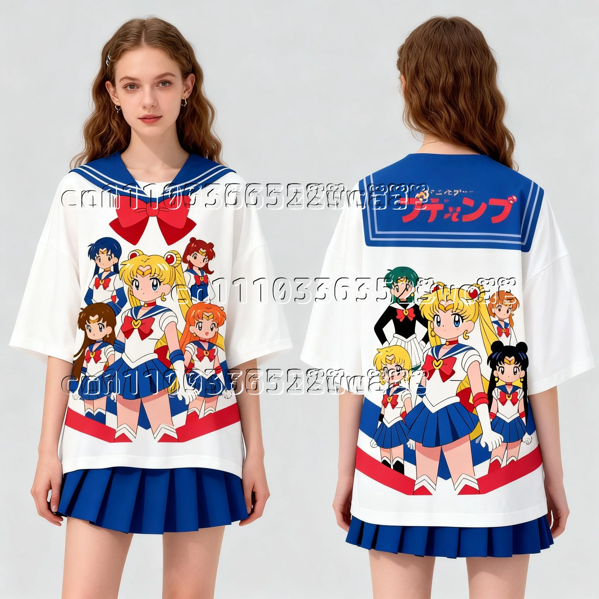 Hot Selling Bandai Anime  Beautiful Girl Warrior Sailor Suit Theme Sports Jersey for Adults and Children Summer Family Matching