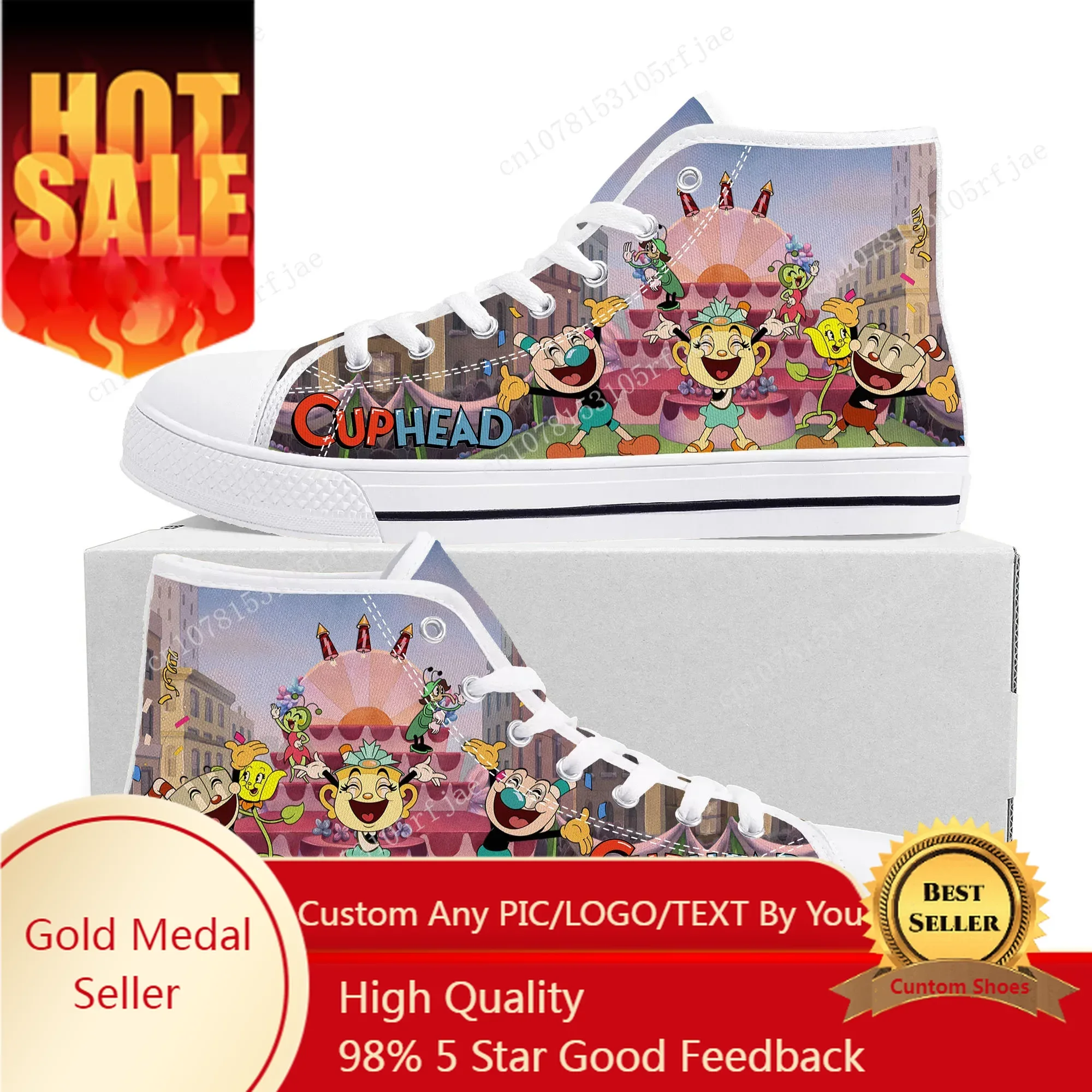 

Hot Cupheads Mugmans Cartoon Game High Top Sneakers Mens Womens Teenager High Quality Canvas Shoes Casual Tailor Made Sneaker