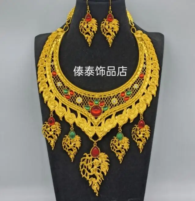 

Thai Necklace Women Gold Colour Metal Neckwear Rhinestone