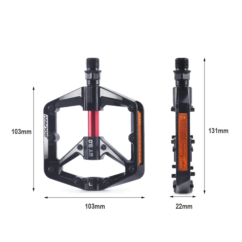 BOLANY Aluminum Alloy Hollow Bicycle Pedal Anti-slip Mountain Bike Pedals Dustprood Seal Double Bearing Pedal Bike Accessories