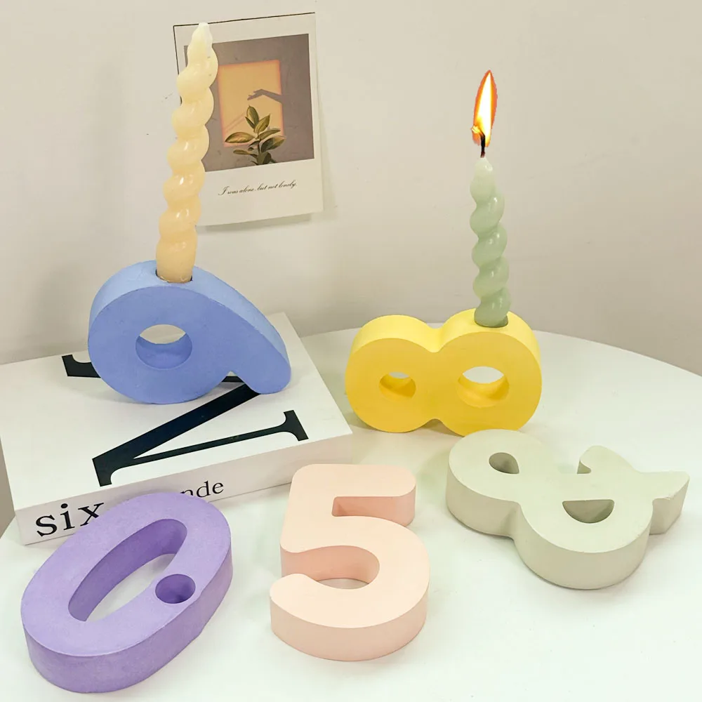 Geometric Number Canlde Holder Silicone Mold DIY Handmade Plaster Resin Concrete Candlestick Casting Molds Home Crafts Decor