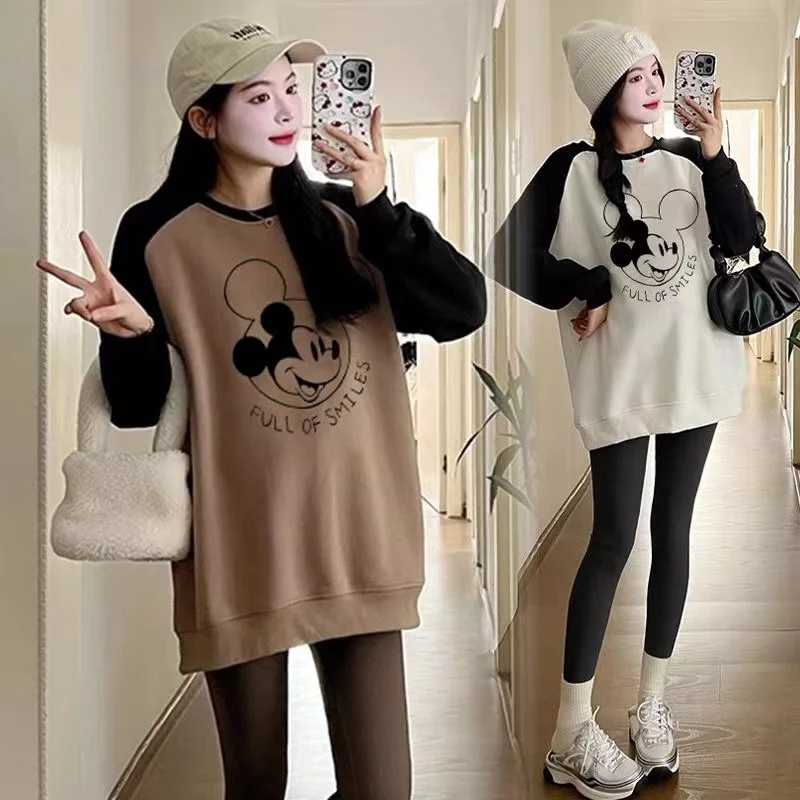 ربيع الخريف الأمومة البلوز الكرتون ميكي ديزي طباعة ملابس حريمي الحوامل طويلة الأكمام تي شيرت لطيف الحمل بلايز المحملة