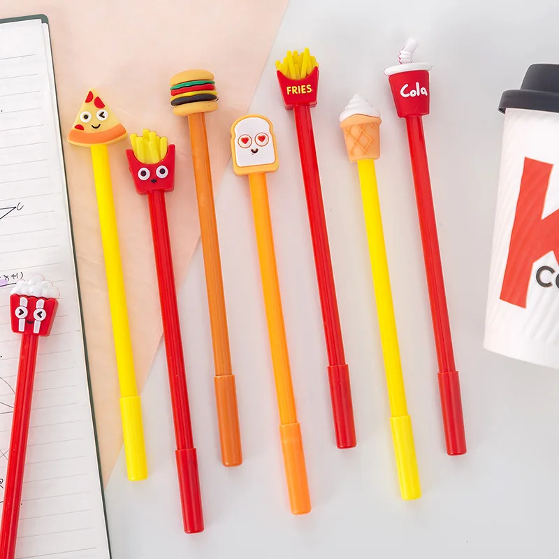 8Pcs Cartoon Fast Food Neutral Pen, Cute Hamburger Ice Cream Pen, Bright Color, School Stationery, Student Gift, Writing Tool