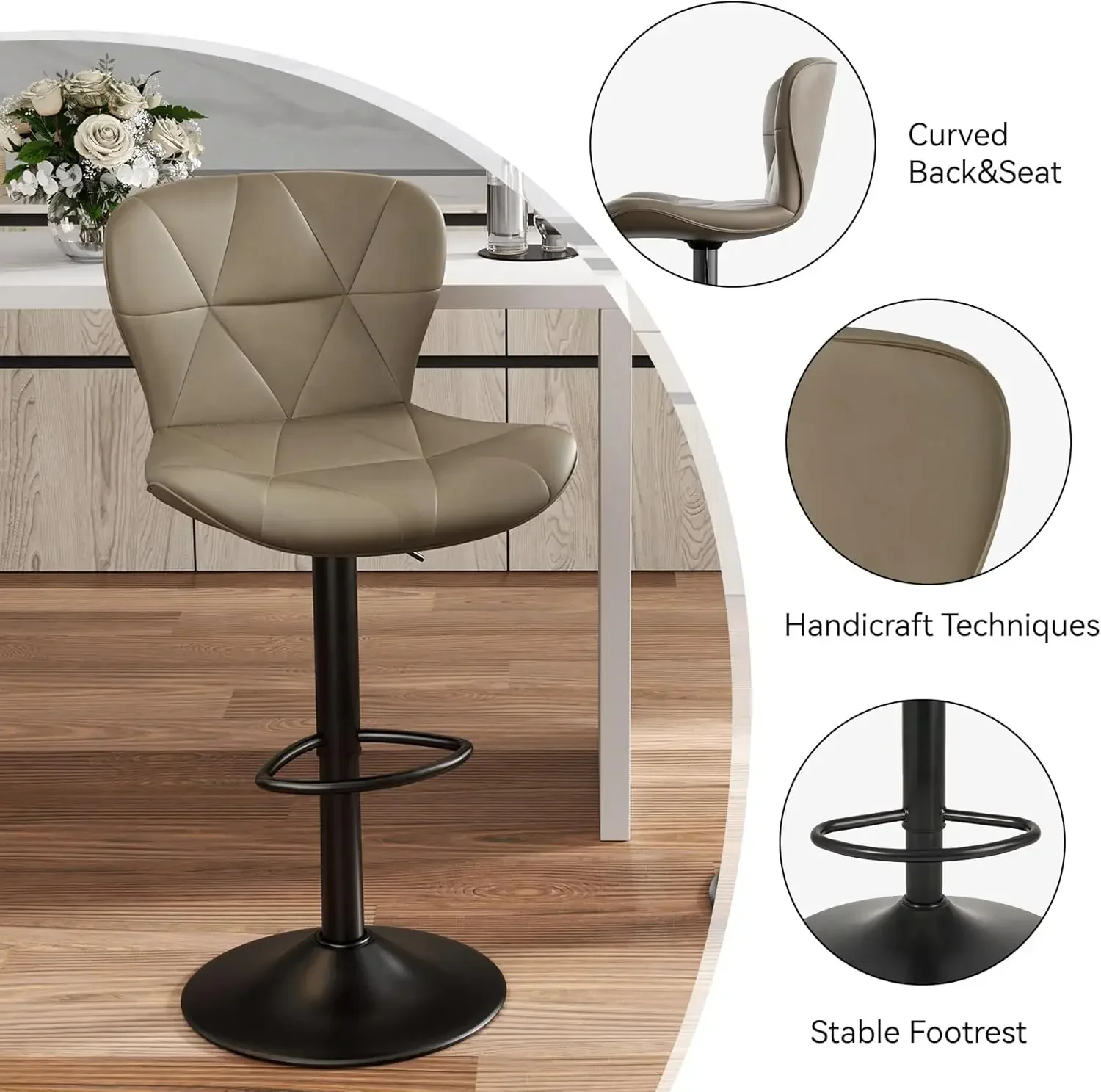 [Discounted Price!]BestsellerModern Bar Stools Set of 4, Adjustable Faux Leather Upholstered Swivel Bar Stools, Counter Height B