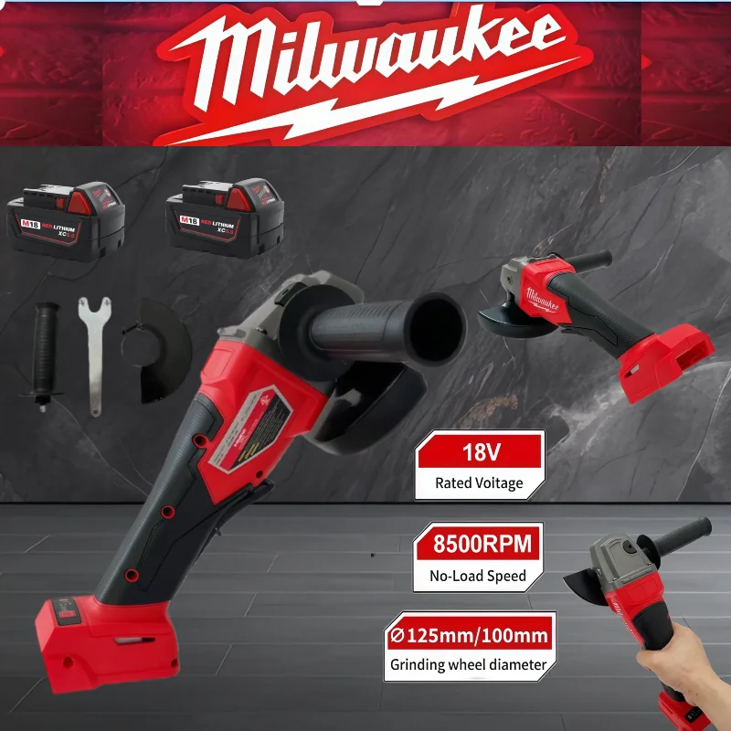 

Milwaukee Беспроводная угловая шлифовальная машина 125 мм, полировально-режущий станок без блокировки, лопастной переключатель, электрические бесщеточные электроинструменты