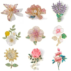 Romantic Flower Brooches for Women Men Fashion Rose Peony Lily Iris Plant Pin Office Party Casual Accessory Jewelry Gift 2024