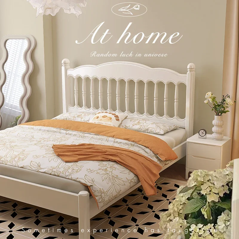 Modern minimalist Windsor bed, white retro French bed with cream wind