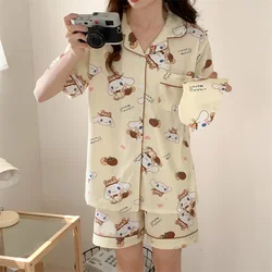 Sanrio Cinnamoroll Babycinnamoroll Summer Cotton Short Sleeve Two-Piece Set Women's Pajamas Silk Pajamas Women's Sleepwear Suit