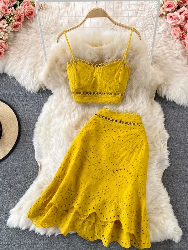 Beach Vaion Set Summer New Sle Bal ort Strapl Top High Waist f Skirt Two Piece Set Casual Faion Ensemble view 4