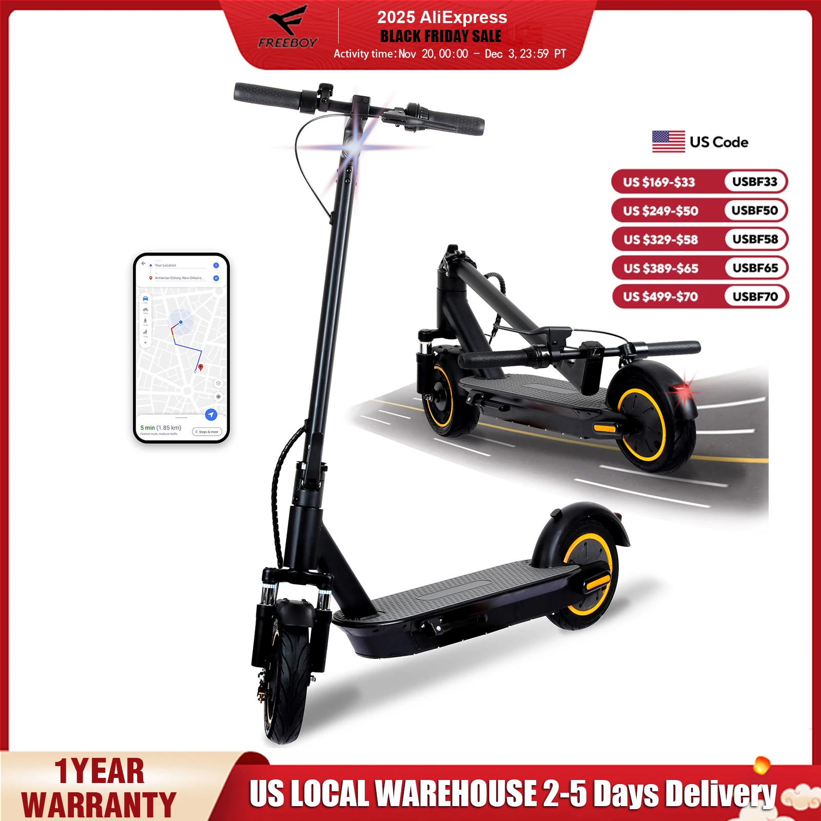 

FREEBOY 500W Foldable Electric Scooter, 10'' Inflatable Tire, 36V 15Ah Battery, Range 35-40km, APP Support E-scooter