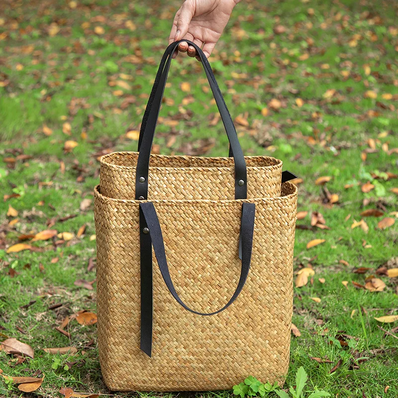 Bolso bohemio de mimbre y ratán para mujer, bolsa de hombro tejida, de paja de viaje, estilo Bali, para playa, 2023