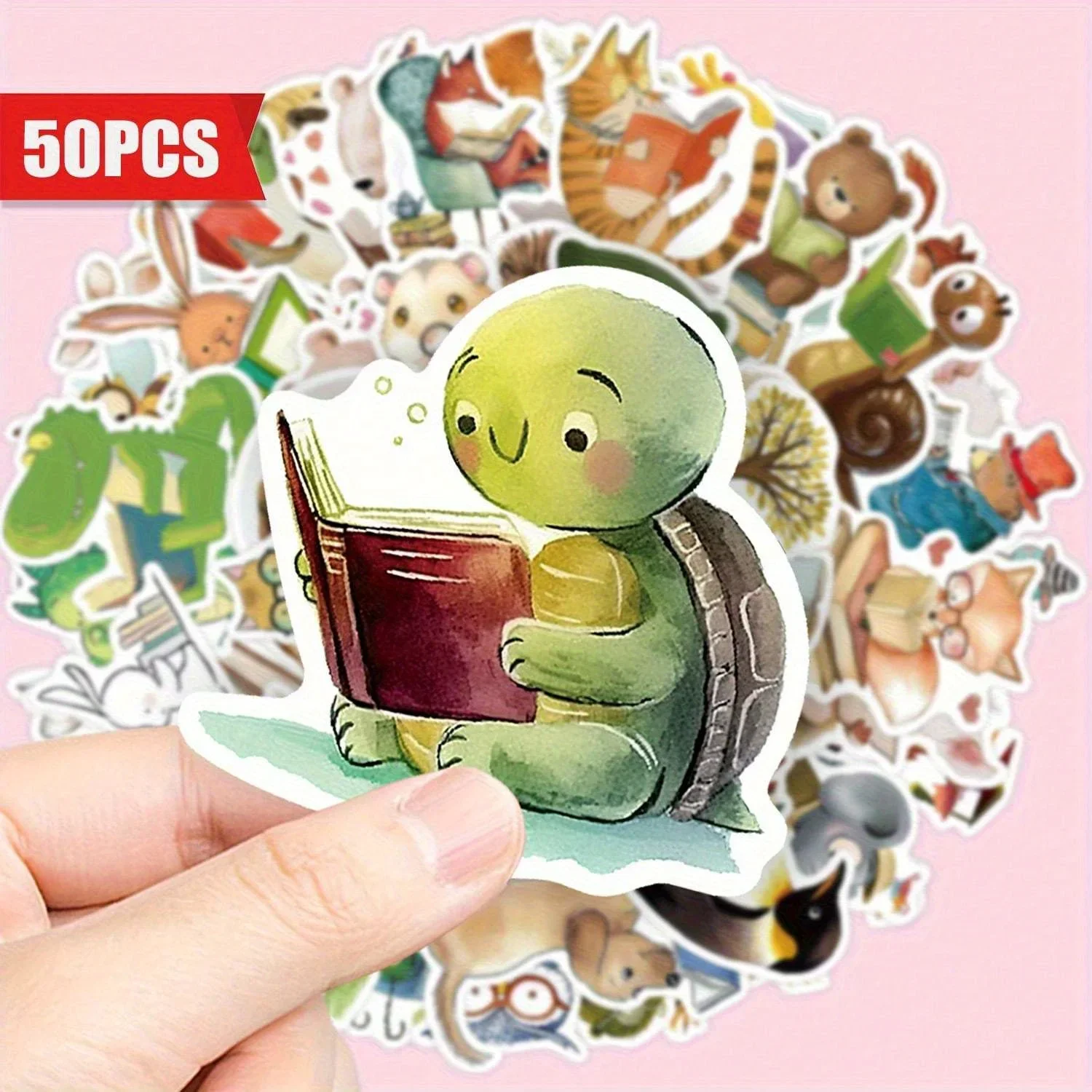

50 Fun Animal Reading Stickers - Waterproof Vinyl with Cute Turtle, Rabbit, and Bear Patterns - Perfect for Laptops