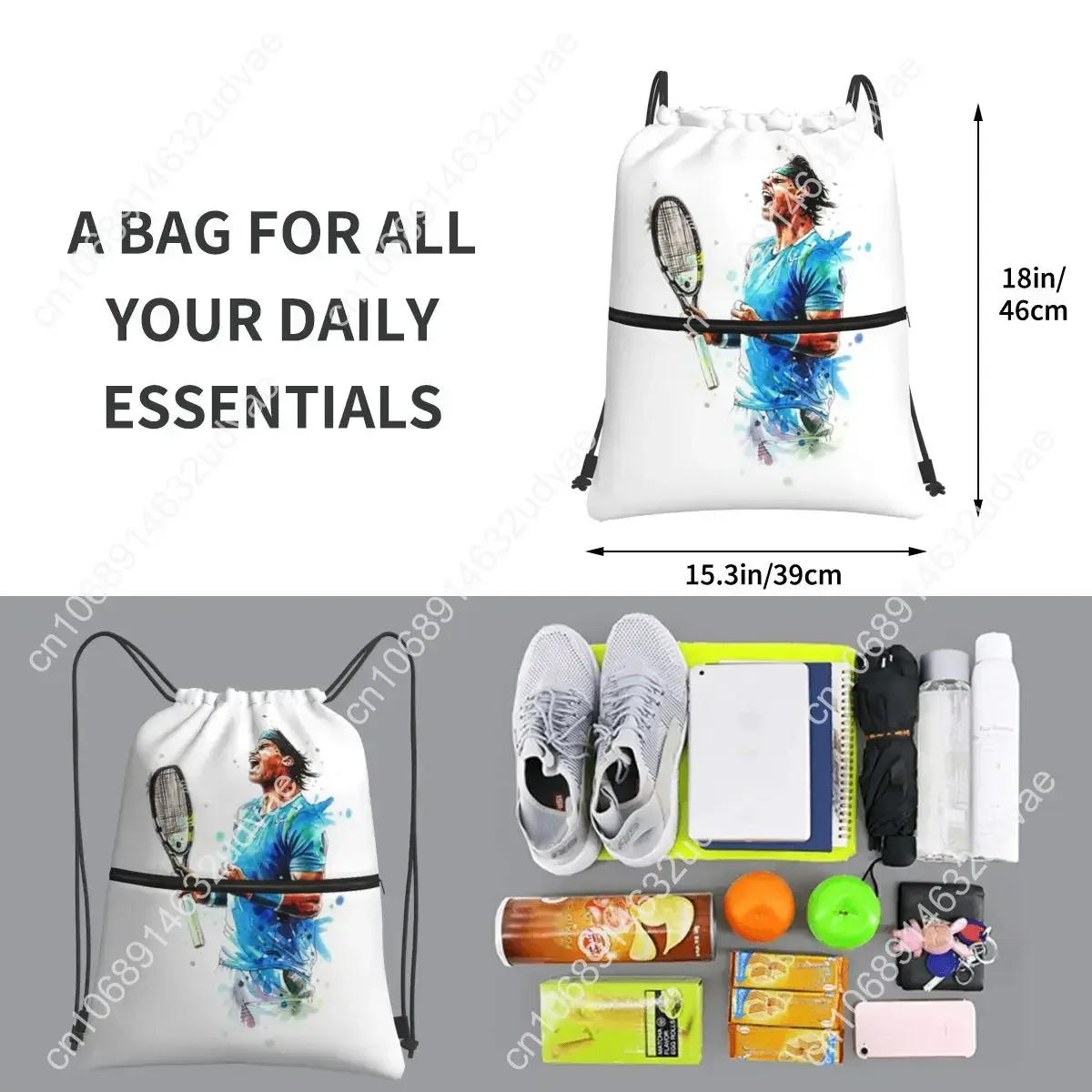 Art Rafael Nadal Portable Backpacks Drawstring Bag Casual Drawstring Bundle Pocket Storage Bags For School Students