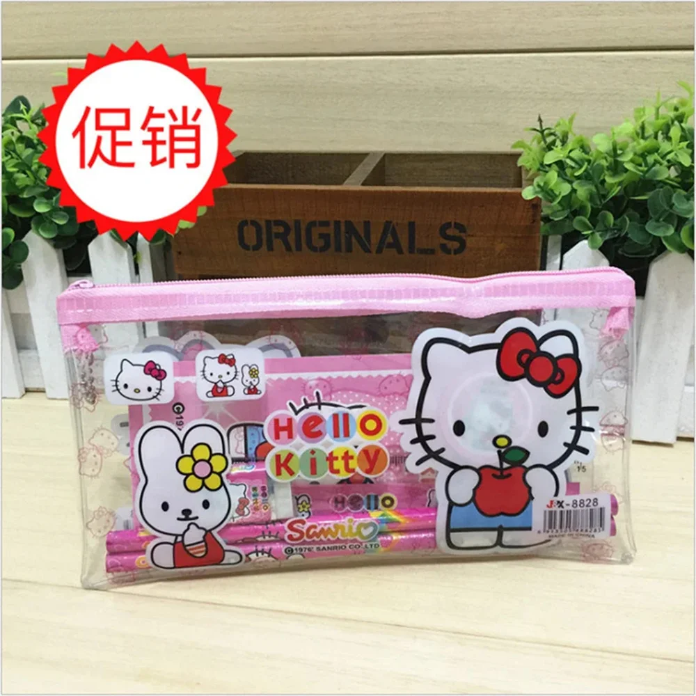 6 pz/Sanrio Kid stazionario Set hellogykitty Anime studente borse a matita gomma righello temperamatite astuccio Notebook regali per studenti