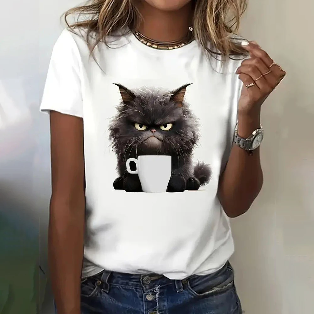 Summer Women\'s T Shirt Casual Short Sleeve 3d Cat Print T Shirts Fashion Streetwear Crew Neck Pullover Oversized Female Clothing