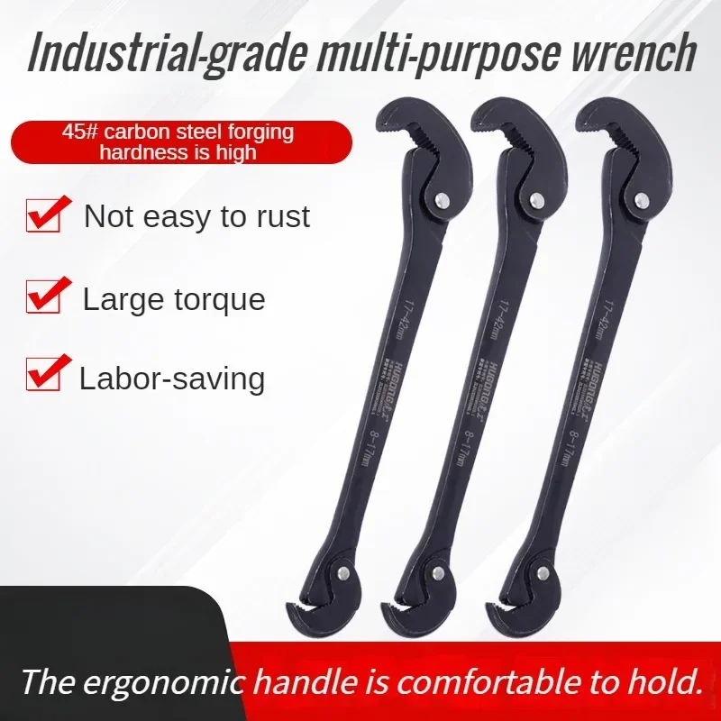 Double ended multi-purpose wrench, pipe wrench, water pipe wrench, faucet, basin maintenance, large opening ratchet wrench