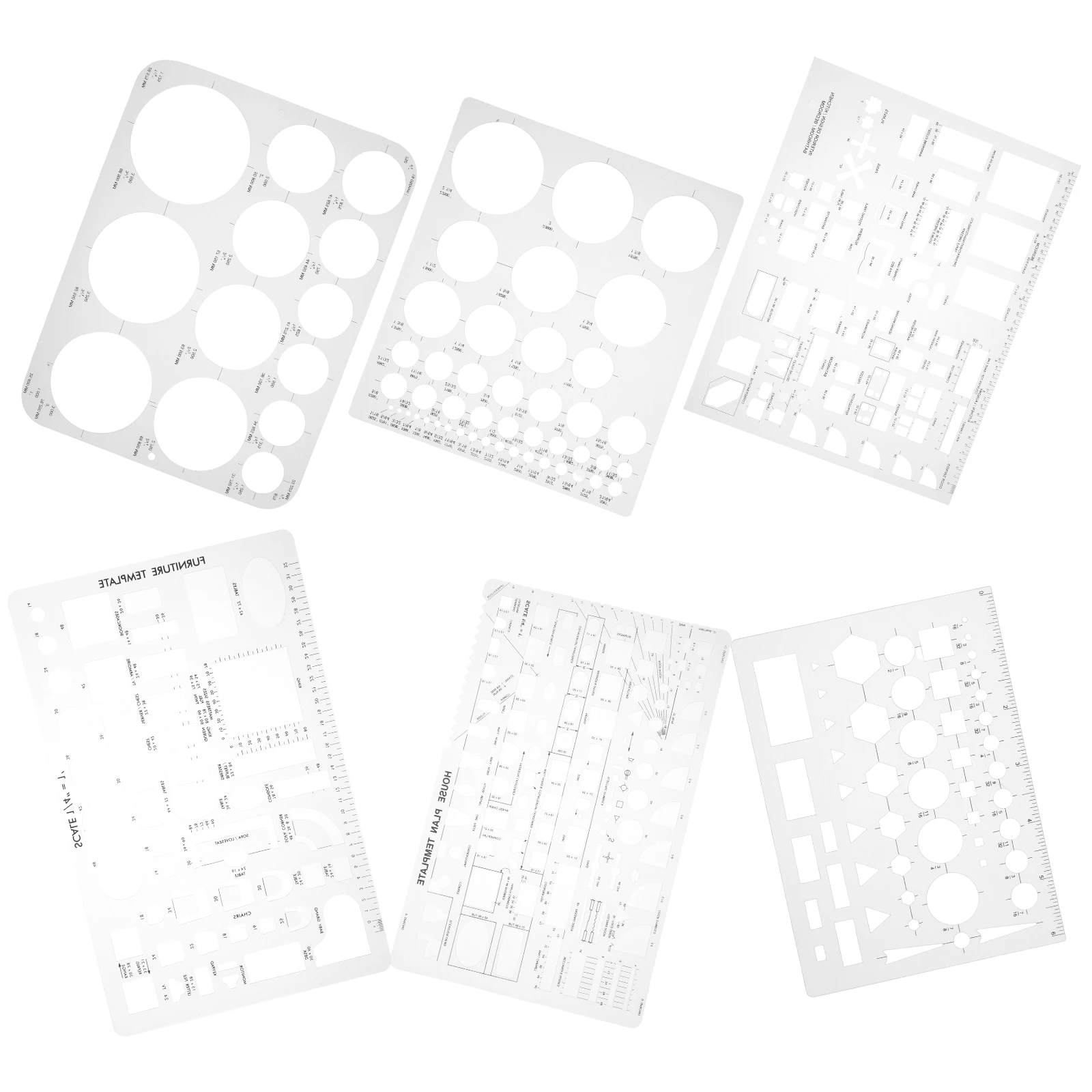 6 pcs Plastic Geometric Drawing Templates Hollow Shape Stencils For School Office Diy Art Projects Circle Triangle Square Ruler