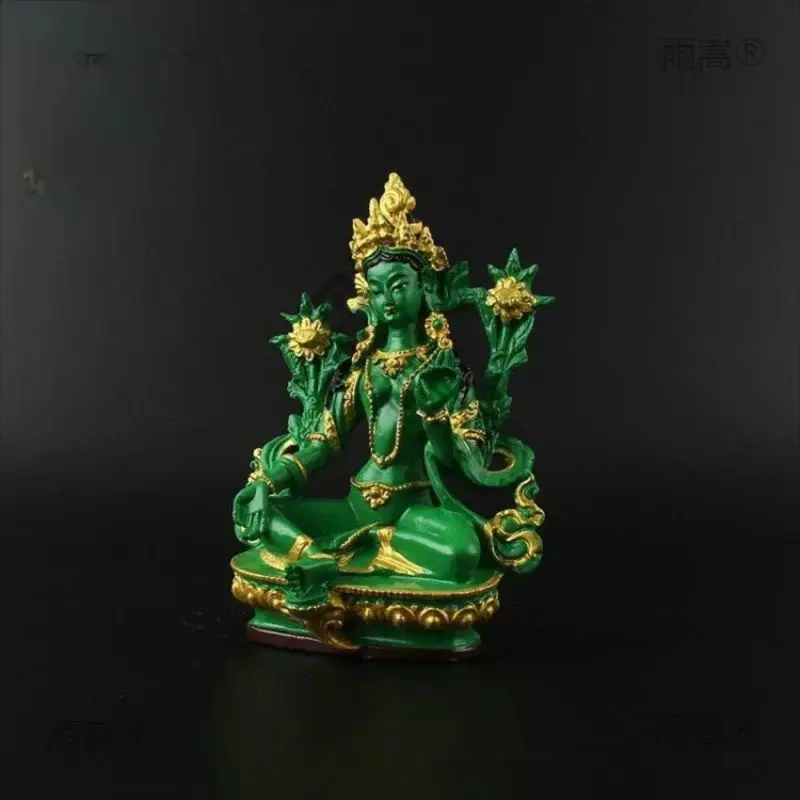 Imagen 3: Estatua de Buda Tara Bodhisattva pintada en resina verde, artesanía, accesorios de Feng Shui, para rezar y conseguir buenas energías.