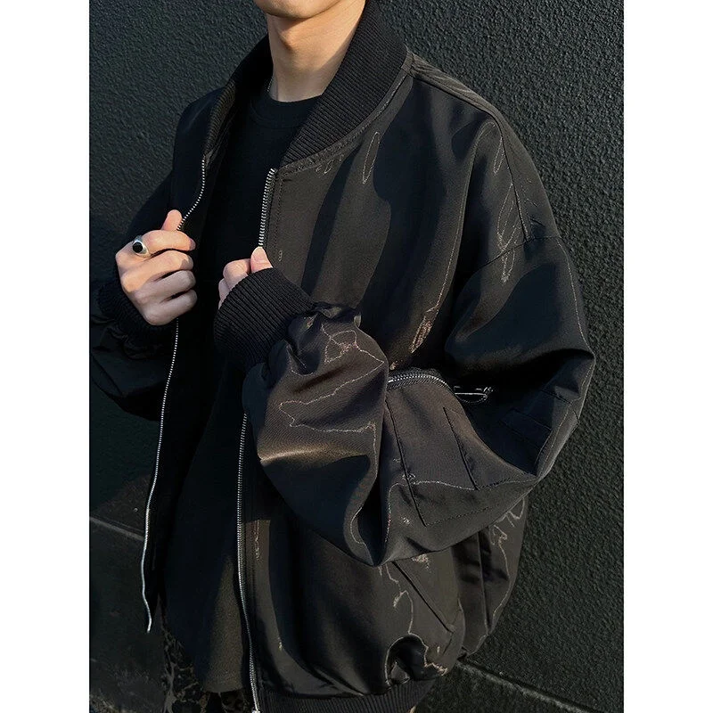 

Bla Bomber Pilot Jaet Men's Spring Autumn High Sensation Cool Embroidery Baseball Sle Cleanfit Outerwear Loose Fit Poly...