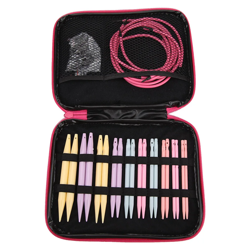 

10 Pairs Plastic Change Head Circular Knitting Needle Ring Set with Storage Bag