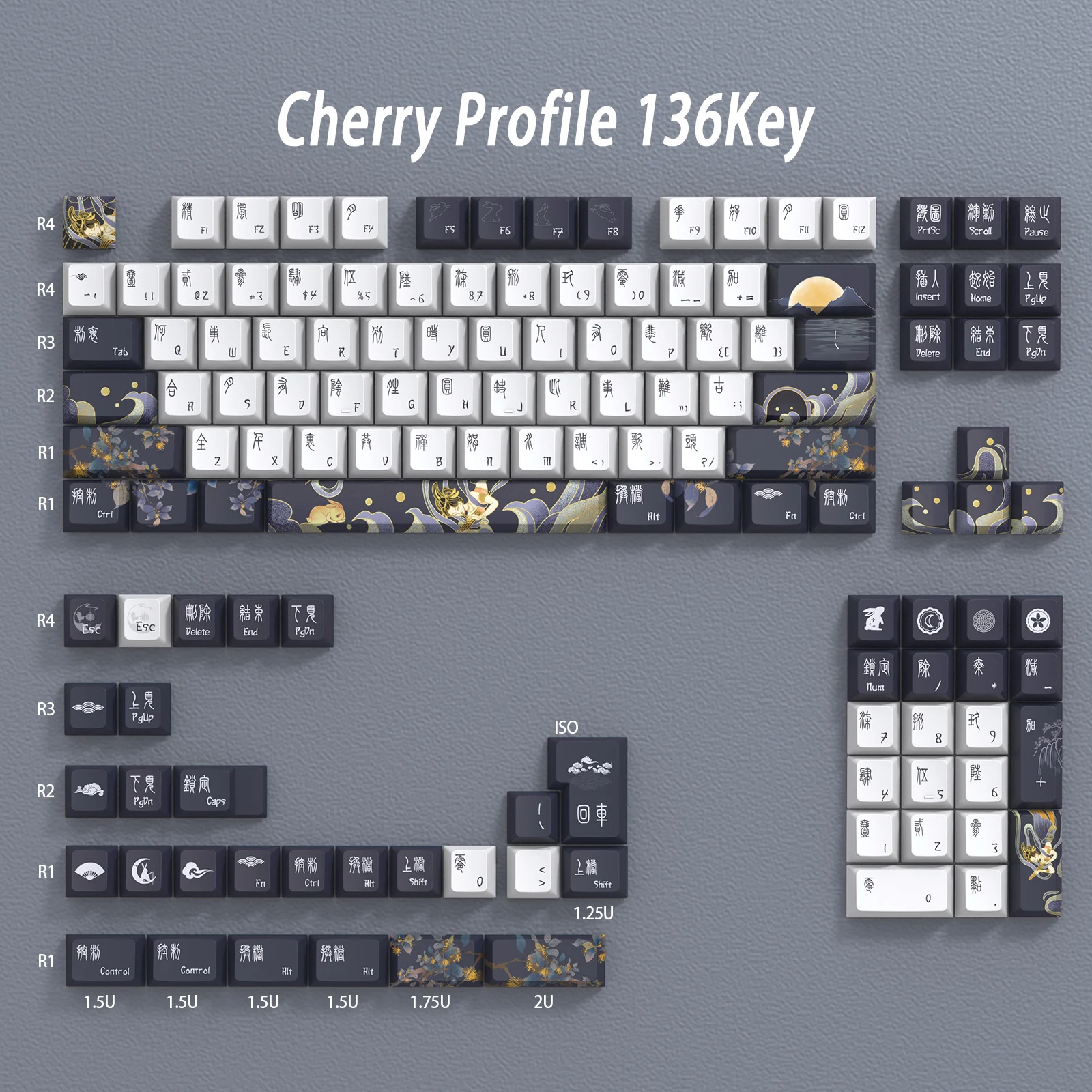 Huadan Theme Keycap for Mechanical Keyboard Caps, Cherry Profile, Pbt Keycaps, Mx Switch, dz60, RK61, 64, 68, Keychron, GMMKPRO