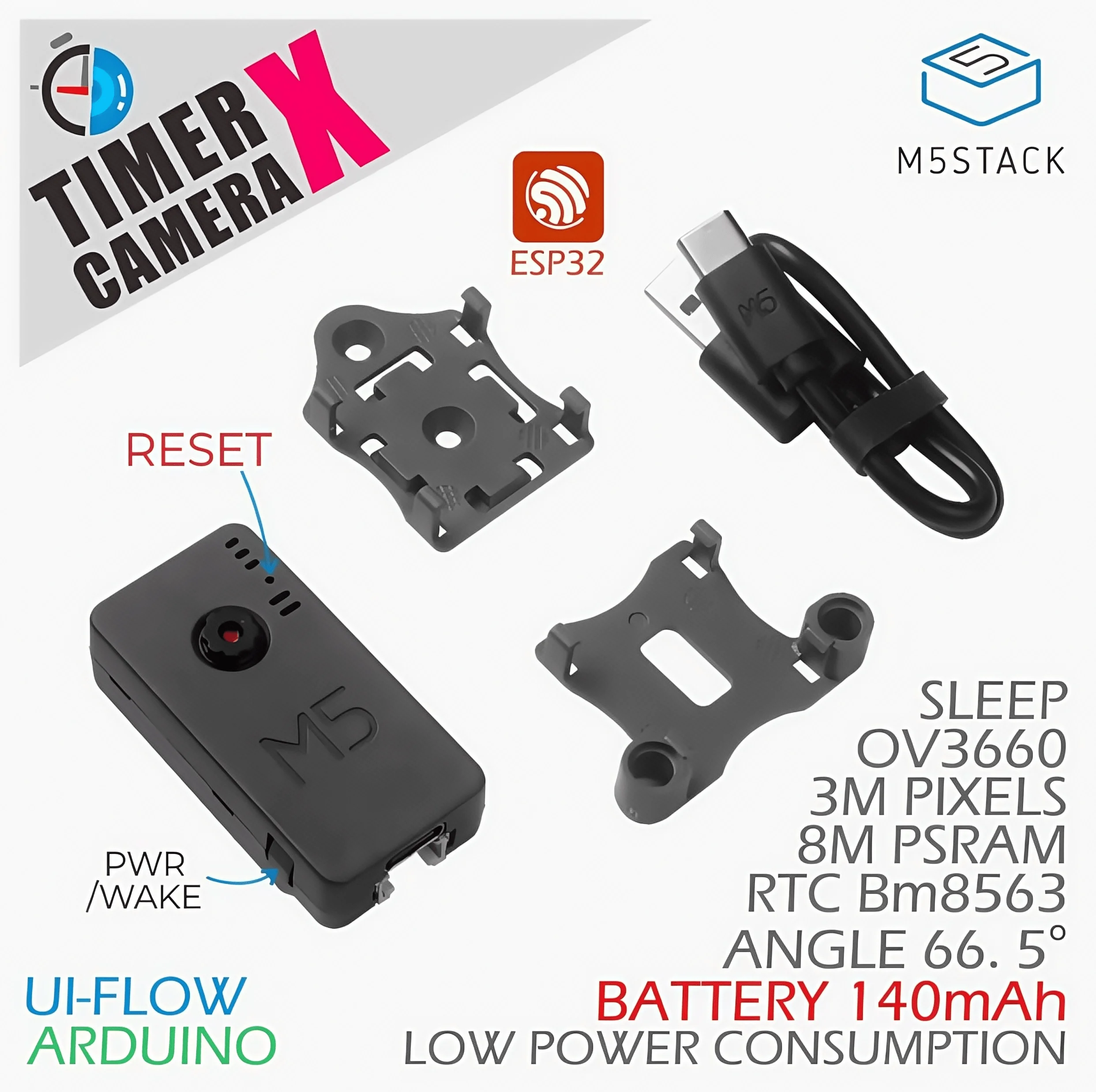 

Камера M5Stack с таймером X Маломощная Wi-Fi камера с таймером пробуждения сна ESP32