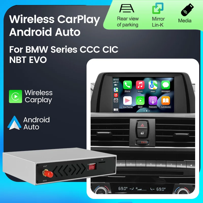 Wireless Video Car-play Auto For BMW X1 X3 X5 X6 F02 F07 F10 F20 F21 F30 F34 E60 E70 CCC CIC NBT EVO Interface Box Mirror Lin-K