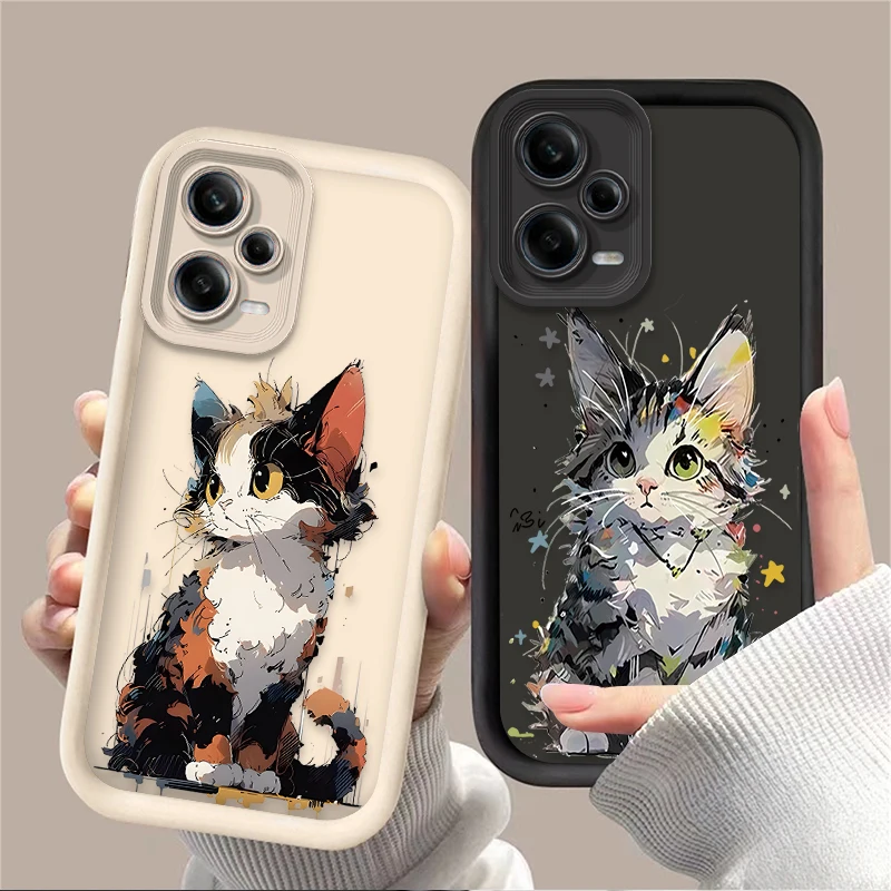Oil Painting Style Cat Phone Case for Xiaomi Redmi Note 12 11 13 Pro Plus 4G 5G 11S 10S 12S 10 9 9S Redmi 14C 12C 13C A3 12 Etui