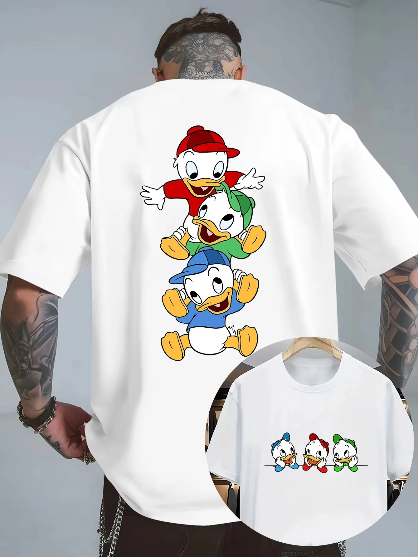 

Disney Donald Duck Pattern Men's T-Shirt Daily Leisureand Theme Activities Wear Unisex Cotton Short Sleeve Oversized