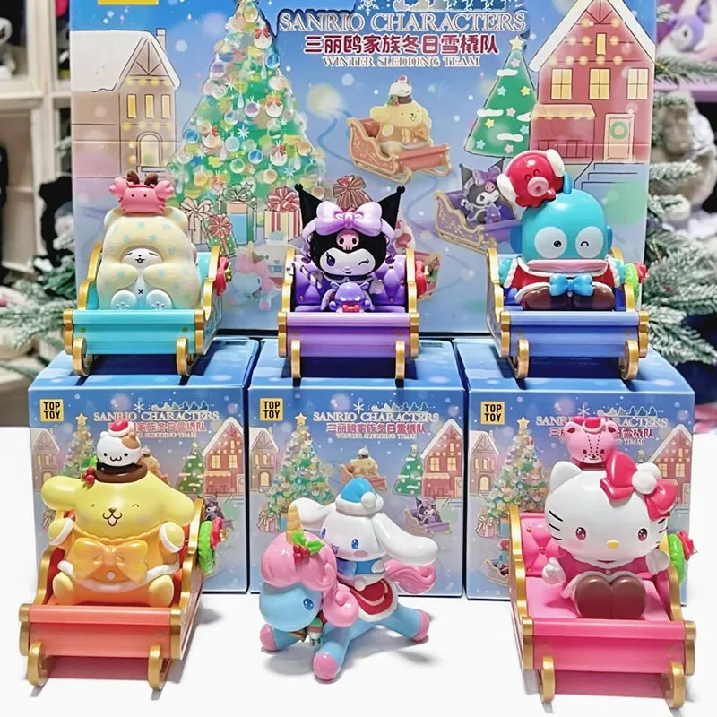 Série de trenó de inverno caixa cega de natal figura de ação brinquedo bonito cinnamoroll decoração de mesa modelo meninas presentes surpresa