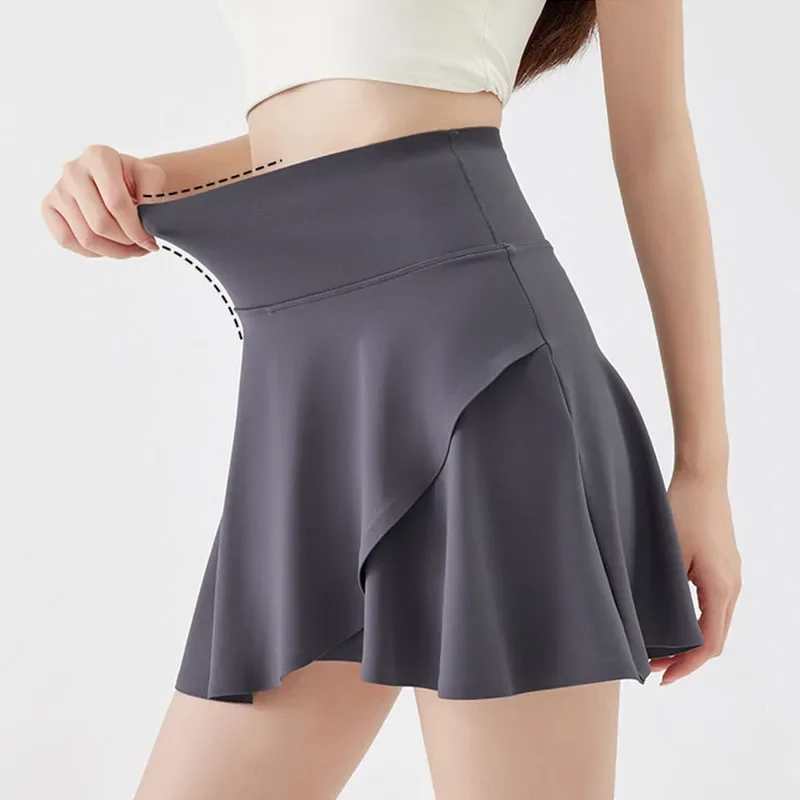 Mini jupe plissée élastique taille haute pour femme, vêtement de sport, fitness, yoga, couleur unie, décontracté, été