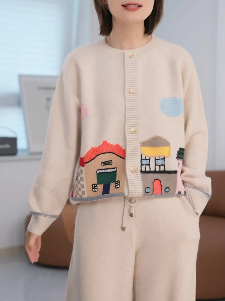 

Korean Sle Cartoon Embroidered Knitted Cardigan Autumn New Arrival plus Size Ele Sweet Casual Versatile Women's Top