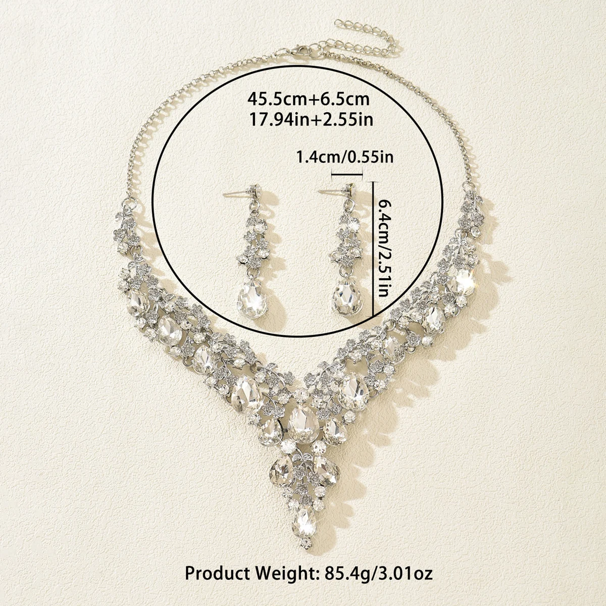 Edles Brautkleid mit Diamantbesatz, Prunkvolle Halskette, Ohrring-Set, Beliebtes Geschenk-Accessoire für Mädchen – Detail 3