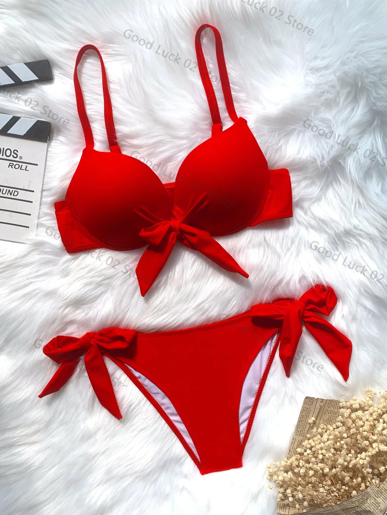 Seksowne bikini push-up z kokardką z przodu, dwuczęściowy, jednolity strój kąpielowy, bikini wiązane, kostium kąpielowy, biquini, zestaw bikini, tankini