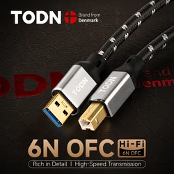 TODN Hifi USB Cable High Quality 6N OFC silver Type A to Type B Hifi Data audio digital Cable For DAC