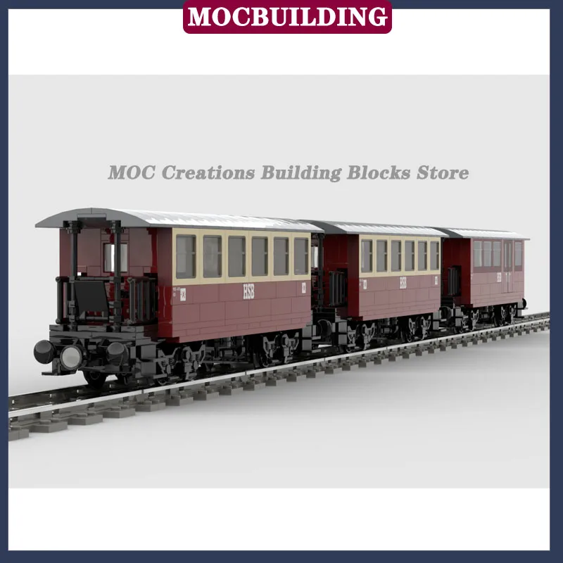 MOC City Railway Steam Locomotive Model Building Block Transport Train Passenger Car Collection Toy Gifts